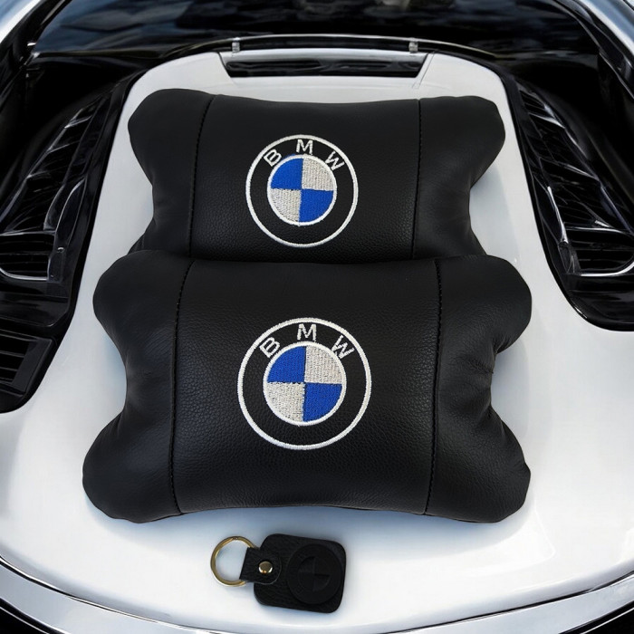 Авто подушки 2шт — набір BMW з натуральної шкіри, на підголівник у машину, Автомобільна подушка БМВ