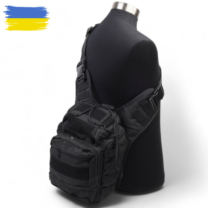 Тактична сумка чорна через плече військова велика нагрудна сумка ЗСУ однолямкова сумка універсальна армійська