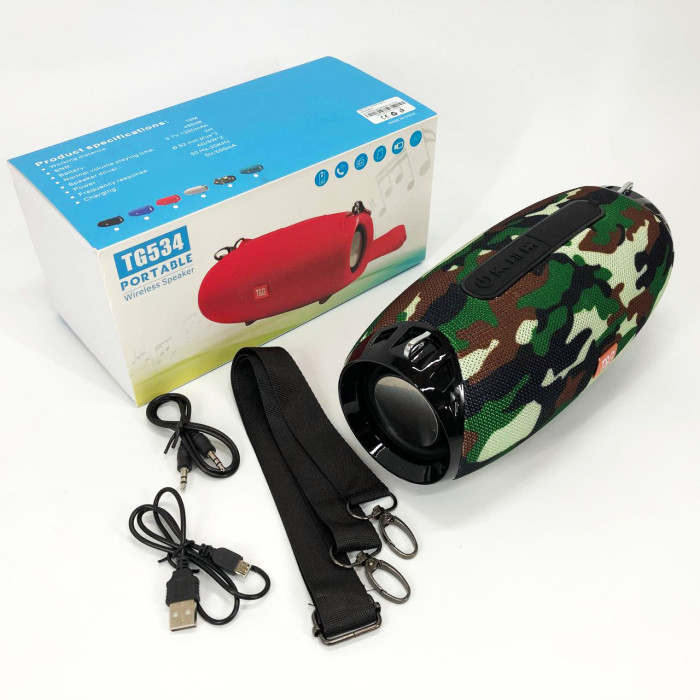 Портативна Bluetooth колонка TG534 SD IPX5 з ремінцем, гучна блютуз колонка. Колір: камуфляж