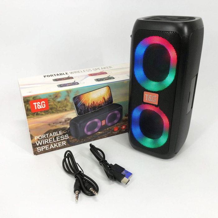Портативна колонка TG333 2x5W з RGB підсвічуванням, гучна блютуз колонка. Колір: чорний