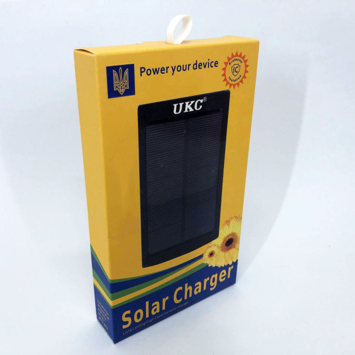 УМБ Power Bank Solar 40000 mAh мобільне зарядне із сонячною панеллю та лампою. Колір: чорний