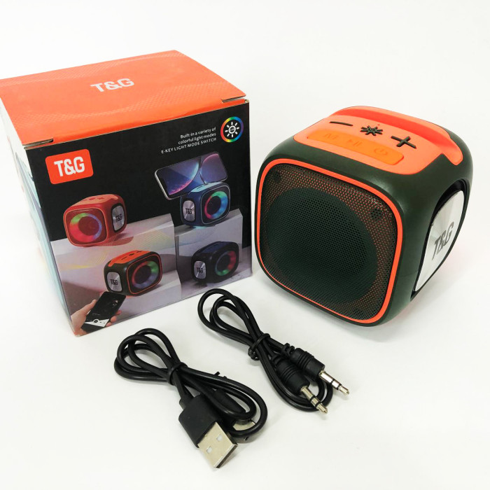 Портативна Bluetooth колонка TG359 7W з підсвічуванням RGB, акумуляторна колонка для музики. Колір: зелений