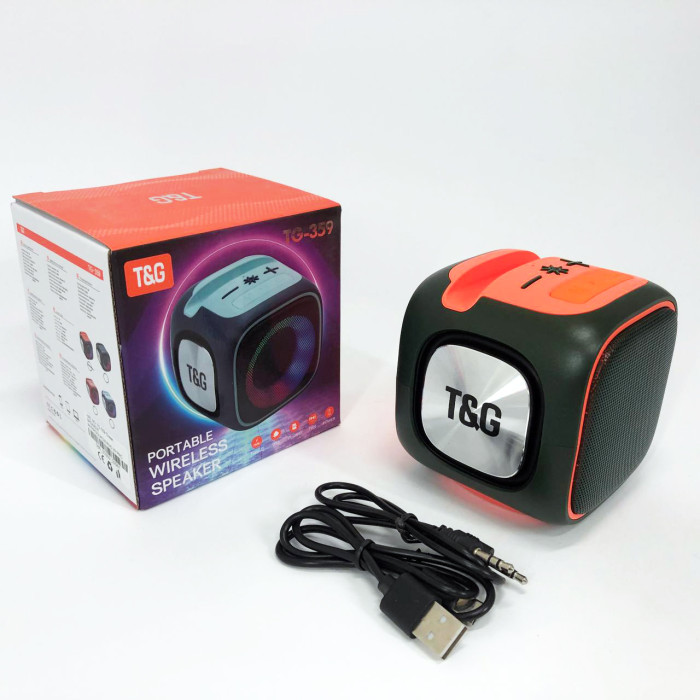 Портативна Bluetooth колонка TG359 7W з підсвічуванням RGB, акумуляторна колонка для музики. Колір: зелений