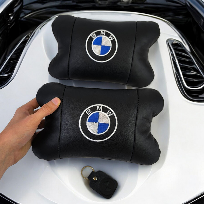 Авто подушки 2шт — набір BMW з натуральної шкіри, на підголівник у машину, Автомобільна подушка БМВ