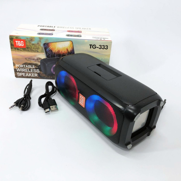 Портативна колонка TG333 2x5W з RGB підсвічуванням, гучна блютуз колонка. Колір: чорний