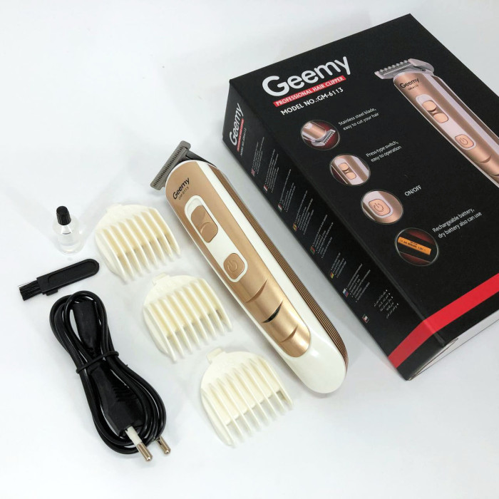 Машинка для стрижки волосся Gemei GM-6113 акумуляторна, чоловіча машинка для гоління. Колір: золотий