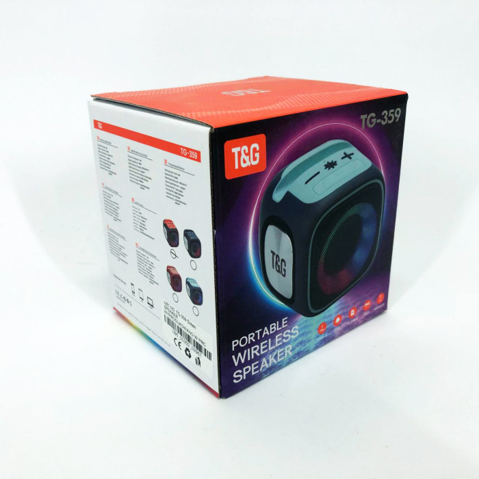 Портативна Bluetooth колонка TG359 7W з підсвічуванням RGB, акумуляторна колонка для музики. Колір: зелений