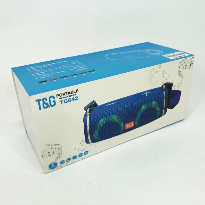 Портативна колонка TG642 з RGB підсвічуванням та ремінцем, акумуляторна колонка для музики. Колір: синій