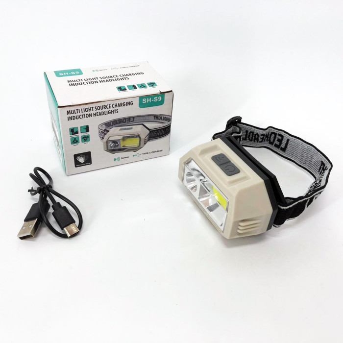 Ліхтар налобний SH-S9-XPE+COB+3SMD(red), ліхтарик налобний з usb зарядкою, ліхтар на голову для бігу