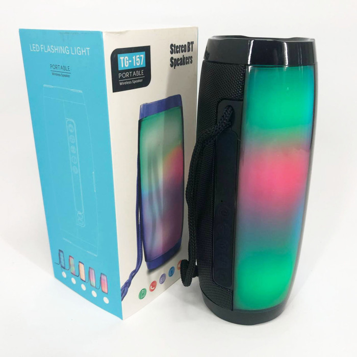 Портативна bluetooth колонка вологостійка TG157 Pulse з різнокольоровою підсвіткою. Колір чорний