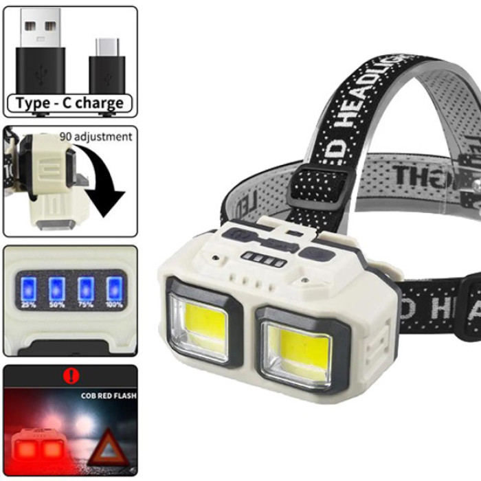 Ліхтар налобний акумуляторний Bailong HX-816S 2COB(white+red) із сенсорним датчиком вологозахист