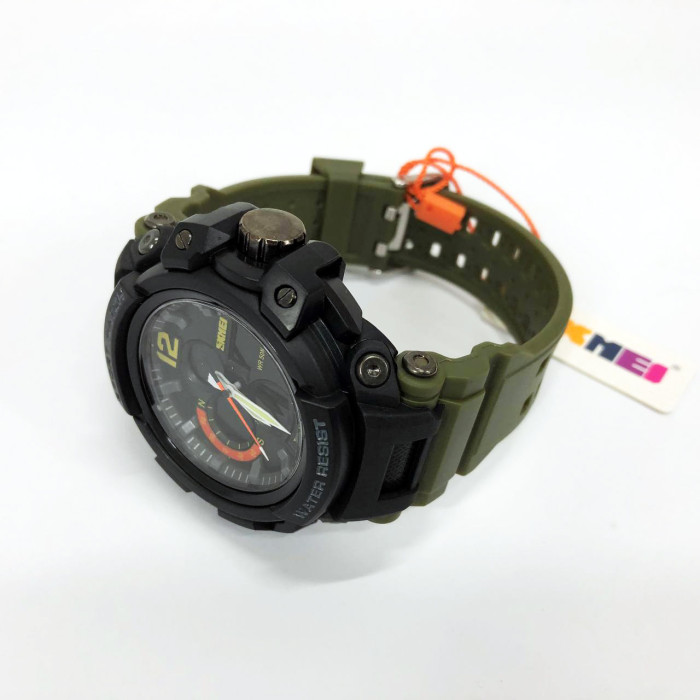 Годинник наручний чоловічий SKMEI 1343AG ARMY GREEN, годинник тактичний протиударний. Колір: зелений