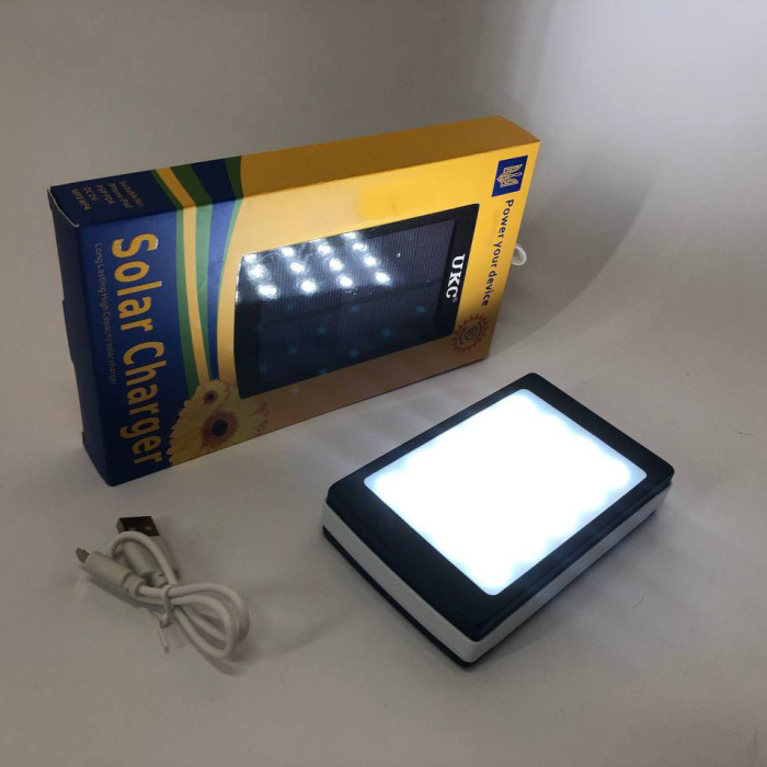 УМБ Power Bank Solar 50000 mAh мобільне зарядне із сонячною панеллю та лампою. Колір білий