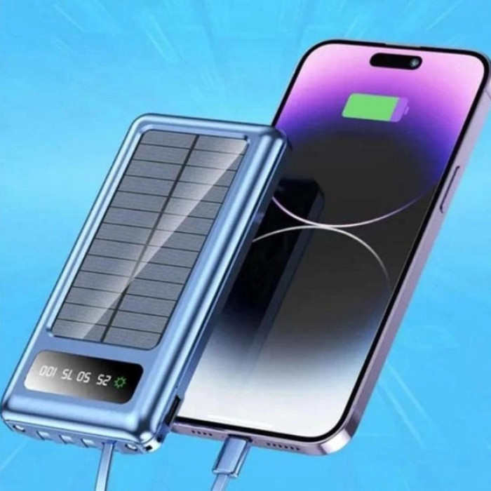 Портативний зарядний пристрій на 20000mAh, Power Bank на сонячній батареї, для планшета. Колір: синій