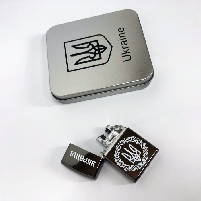 Дугова електроімпульсна запальничка USB Україна металева коробка HL-447. Колір: чорний