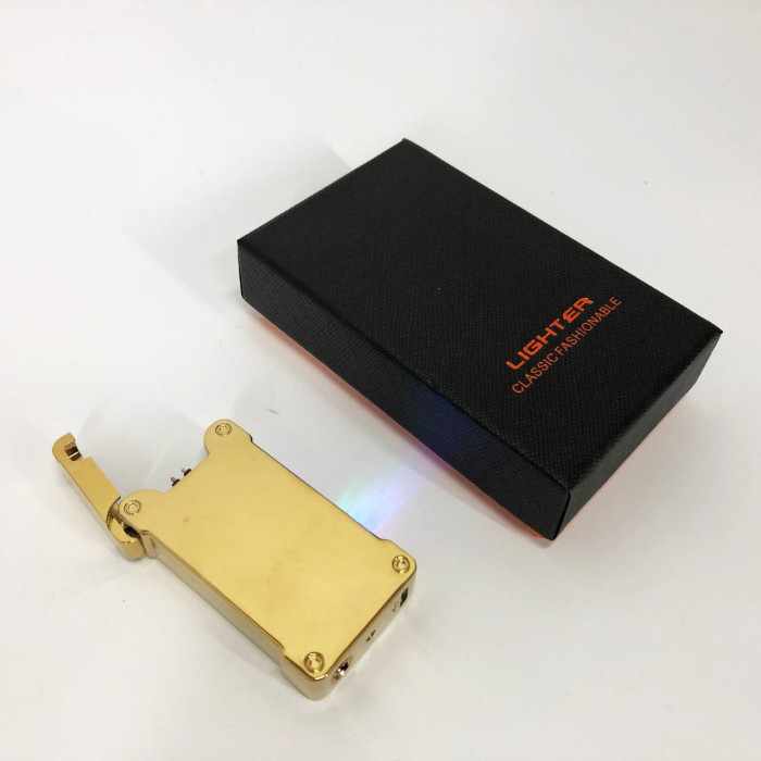Дугова електроімпульсна запальничка із USB-зарядкою ліхтариком LIGHTER HL-437, Юсб запальничка. Колір: золотий