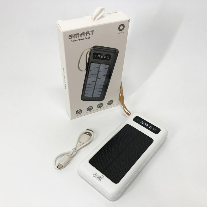 Power Bank Solar Smart 1015 зарядний пристрій на сонячній батареї 20000mAh з індикатором заряду Білий