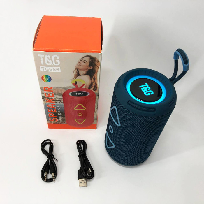 Bluetooth колонка портативна TG656 FM-радіо, потужна переносна акустична колонка. Колір: синій
