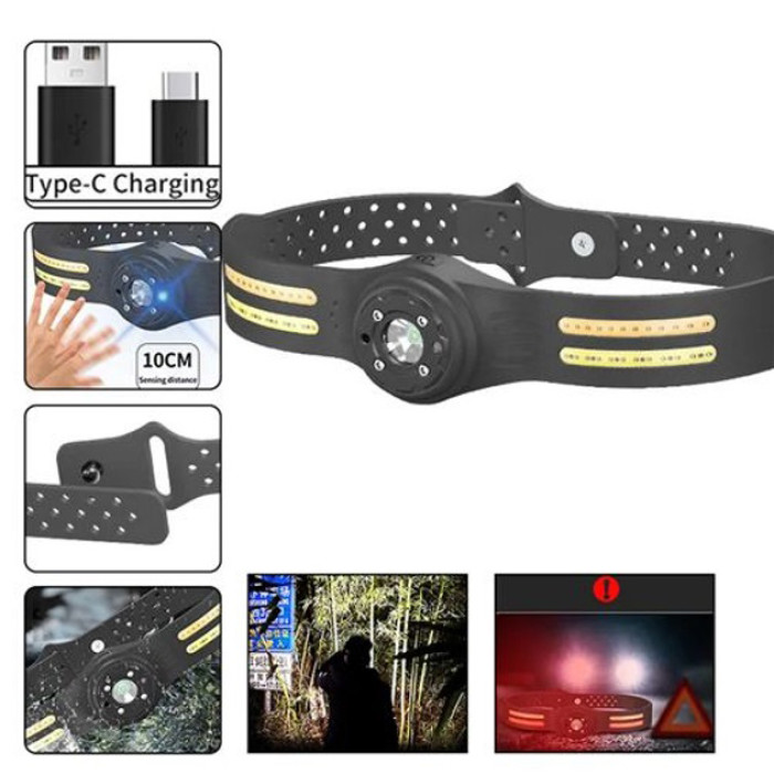 Ліхтар налобний T134-XPE-4COB (white+yellow+red) Motion Sensor, налобний ліхтарик із usb зарядкою