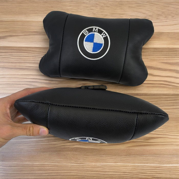 Авто подушки 2шт — набір BMW з натуральної шкіри, на підголівник у машину, Автомобільна подушка БМВ
