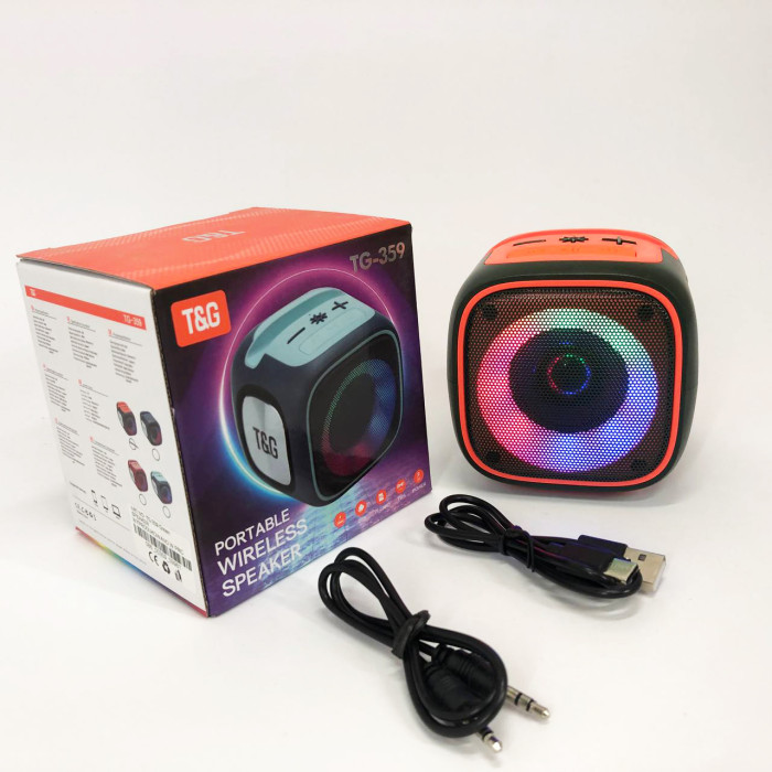 Портативна Bluetooth колонка TG359 7W з підсвічуванням RGB, акумуляторна колонка для музики. Колір: зелений