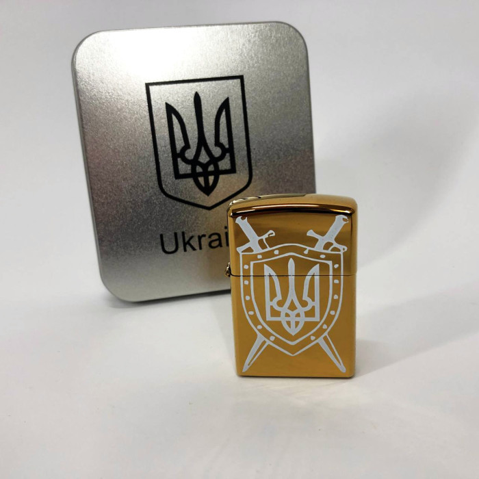 Дугова електроімпульсна запальничка USB Україна (металева коробка) HL-446. Колір: золотий