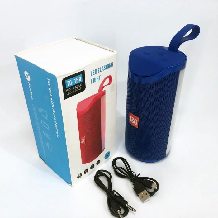 Портативна Bluetooth колонка TG169 з різнокольоровим підсвічуванням FM-радіо 5Wx2. Колір: синій