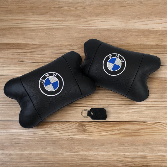Авто подушки 2шт — набір BMW з натуральної шкіри, на підголівник у машину, Автомобільна подушка БМВ