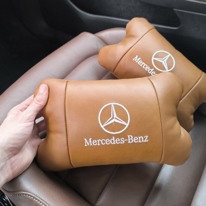 Комплект 2шт для підголівника Mercedes-Benz, виготовлених з натуральної коричневої шкіри. Комфорт в авто