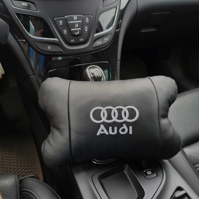 Набір автодушки 2шт на підголовник Audi / Ауді з натуральної шкіри чорна / Підголовник в машину