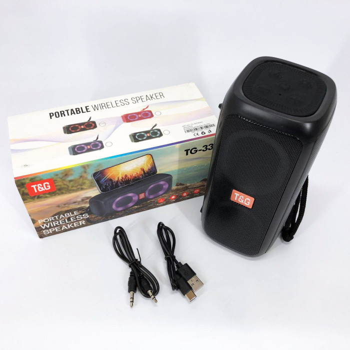 Портативна колонка TG333 2x5W з RGB підсвічуванням, гучна блютуз колонка. Колір: чорний