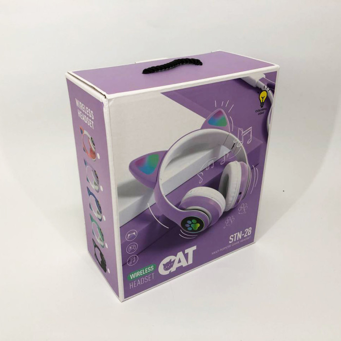 Бездротові навушники LED з котячими вушками CAT STN-28. Колір: фіолетовий