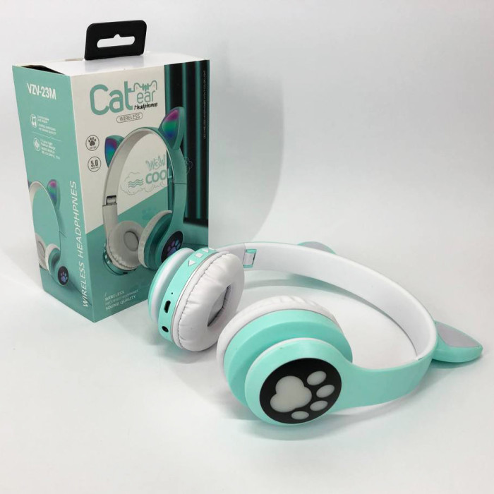 Бездротові навушники з котячими вушками та RGB підсвічуванням Cat VZV 23M. Колір: зелений