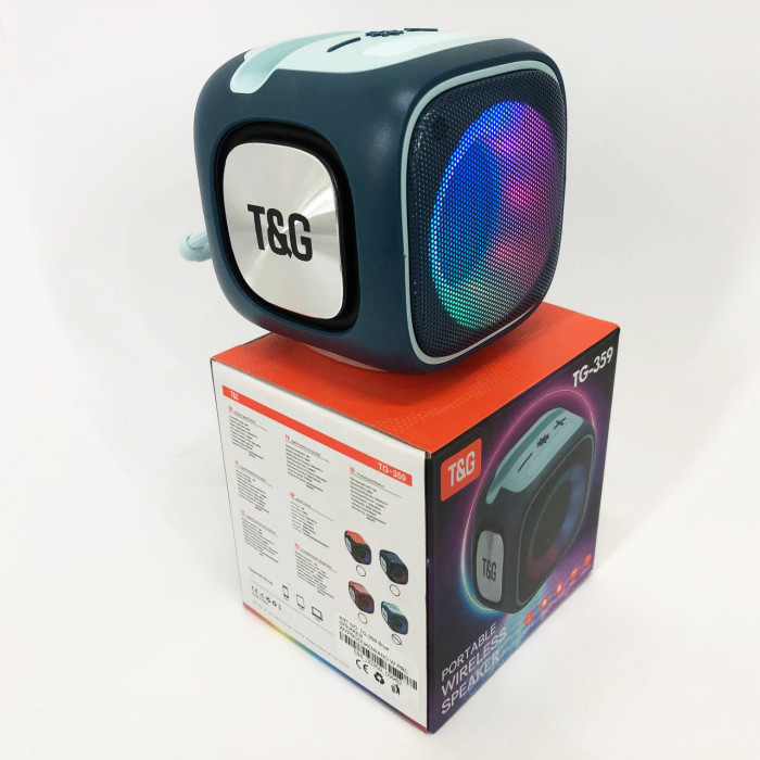 Портативна Bluetooth колонка TG359 7W з підсвічуванням RGB, акумуляторна колонка для музики. Колір: синій