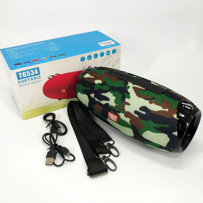 Портативна Bluetooth колонка TG534 SD IPX5 з ремінцем, гучна блютуз колонка. Колір: камуфляж