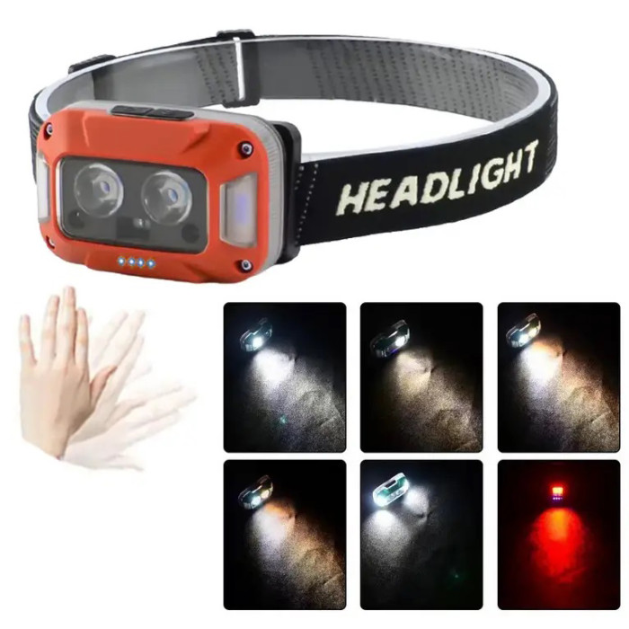 Ліхтар налобний WH-0218-XPG(white+yellow)+SMD(red), Налобний ліхтар для туризму риболовлі та полювання