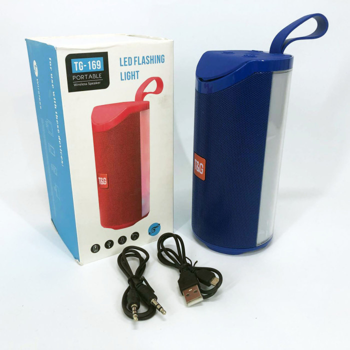 Портативна Bluetooth колонка TG169 з різнокольоровим підсвічуванням FM-радіо 5Wx2. Колір: синій