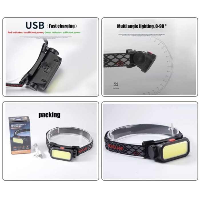 Ліхтар налобний BL-008+COB (white+red), червоне світло, водозахист, вбудований акумулятор