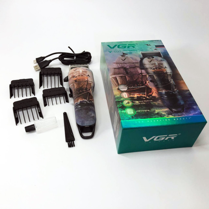Акумуляторна машинка для стрижки VGR V-690 від USB Нержавіюча сталь, підстригальна машинка