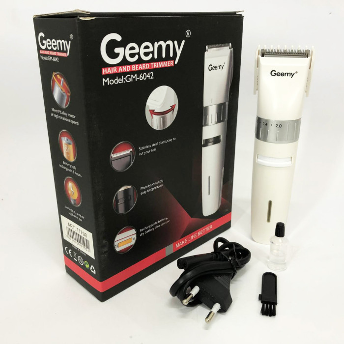 Акумуляторна машинка для стрижки волосся Gemei GM-6042, підстригальна машинка. Колір: білий