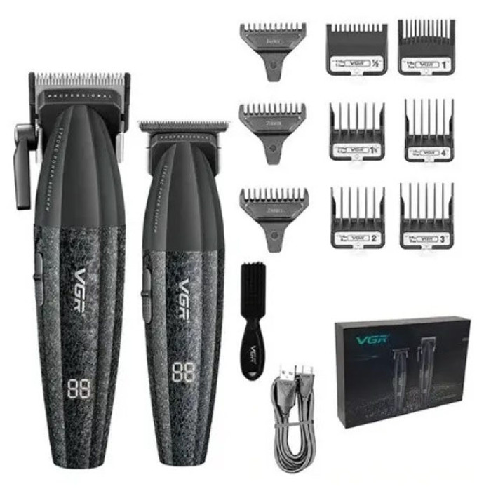 Професійний набір для стрижки волосся VGR V-640 акумуляторний Barber Combo PREMIUM. Колір: чорний
