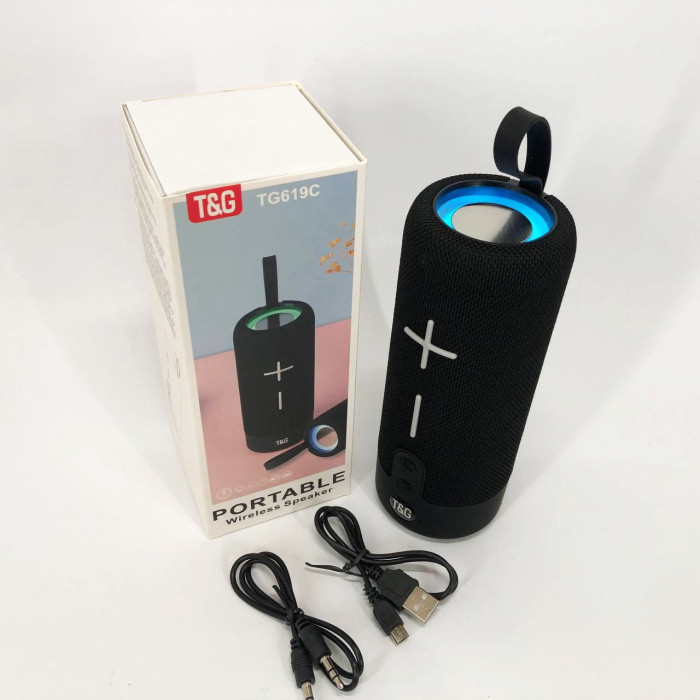 Портативна Bluetooth колонка TG619C FM-радіо USB/TF з ремінцем, Колонка для музики. Колір: чорний