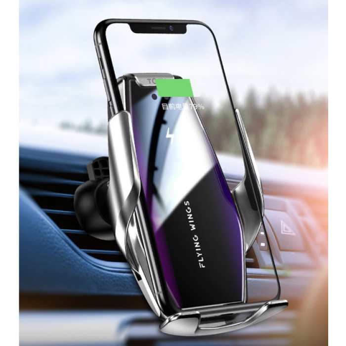 Автомобільний тримач S7 для телефону з бездротовим швидким заряджання flying wings. Колір: срібний