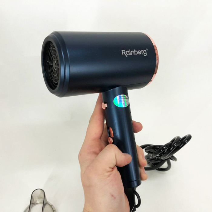 Фен Rainberg RB-2212 8800 W з регуляцією температури та швидкості для сушіння та укладання волосся. Колір: синій