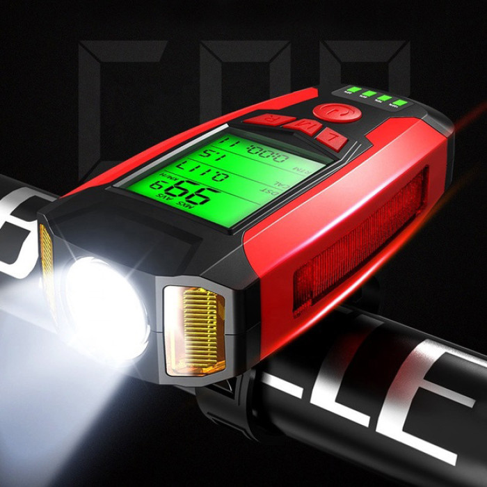 Велофара з комп'ютером та сигналом AS0808-XPG+2LED(yellow)+2COB(red), виносна кнопка