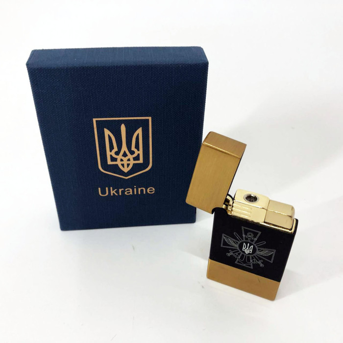 Запальничка газова Україна (Подарунка, турбо полум'я) HL-393-1. Колір: золото