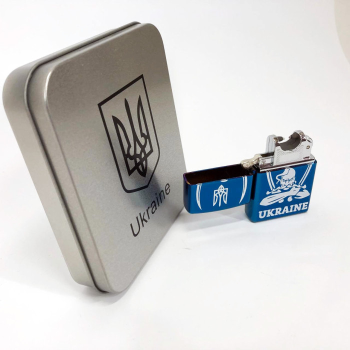 Дугова електроімпульсна запальничка USB Україна (металева коробка) HL-449. Колір: синій