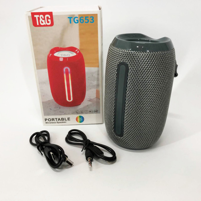 Портативна Bluetooth-колонка TG653 USB з ремінцем, гучна колонка для вечірки. Колір: сірий
