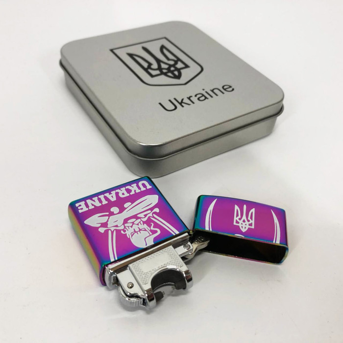 Дугова електроімпульсна запальничка USB Україна (металева коробка) HL-449. Колір: хамелеон