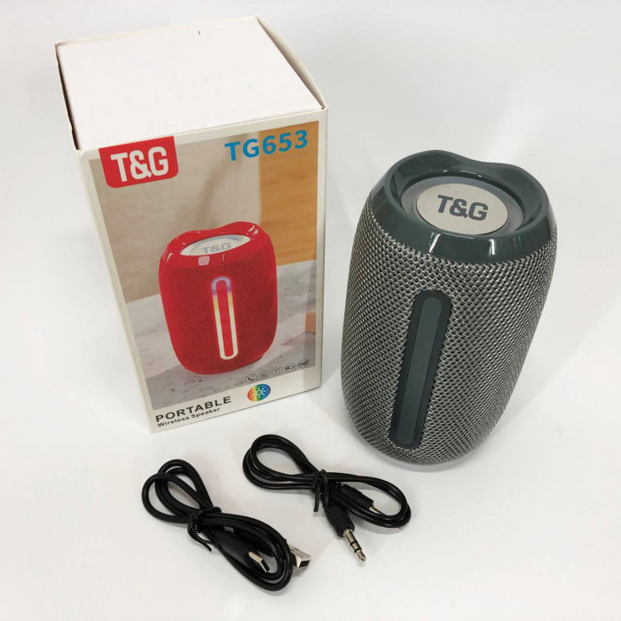 Портативна Bluetooth-колонка TG653 USB з ремінцем, гучна колонка для вечірки. Колір: сірий